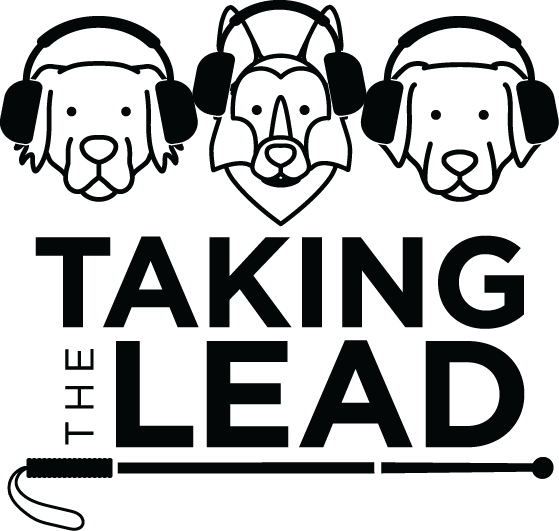 A graphic featuring three cartoon dogs wearing headphones above the text "TAKING THE LEAD."
