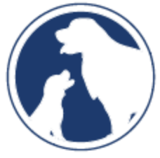 A silhouette of a larger dog and a smaller dog is displayed within a circular design.
