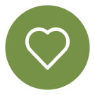 A green circle features a white heart symbol in its center.