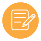 A simple orange circle features a white outline of a document accompanied by a pencil.