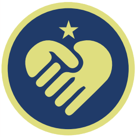 A logo featuring a stylized heart and hand design, surrounded by a circular outline, with the word "Ambassadors" beneath it.