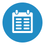 A blue circular icon features a calendar with a list format.
