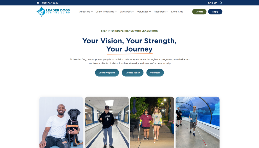 screenshot of the LeaderDog.org homepage