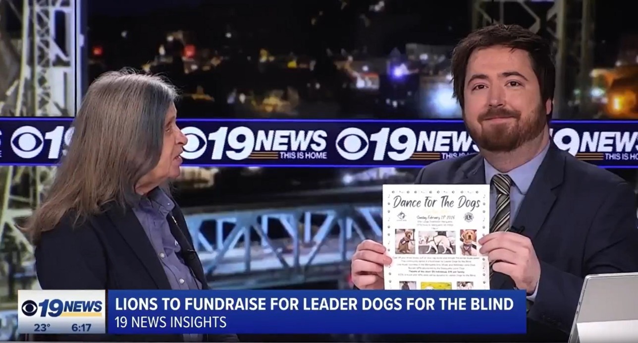 A screenshot of a news report that say "Lions to fundraise for Leader Dogs for the Blind"