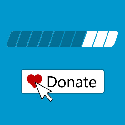 Graphic of a Donate button with a heart on it and a fundraising progress bar above, mostly filled