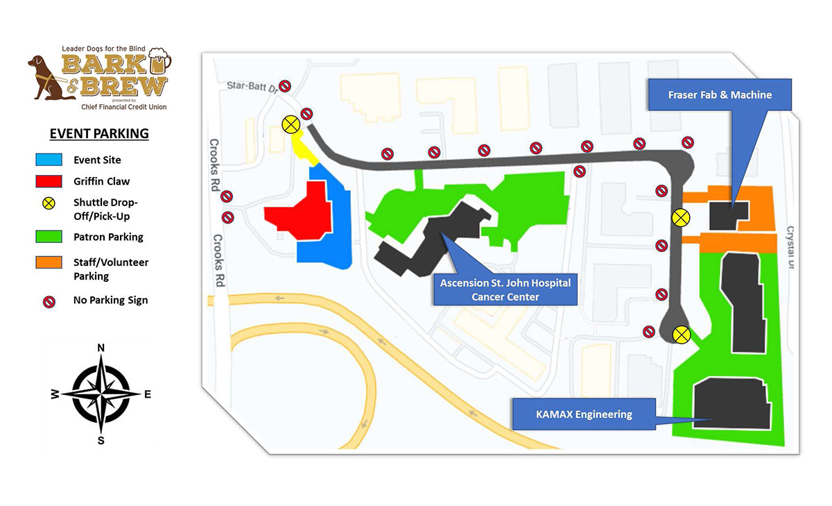 Parking map around Bark & Brew event area